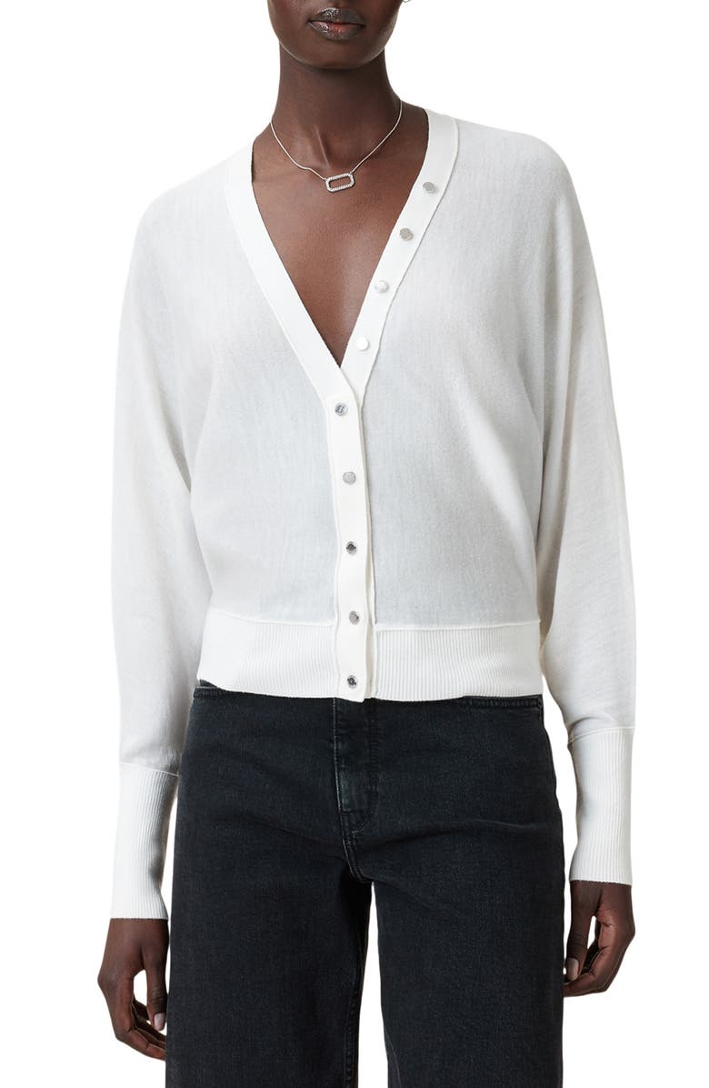 AllSaints Honor V Merino Wool Cardigan, Main, color, Chalk White