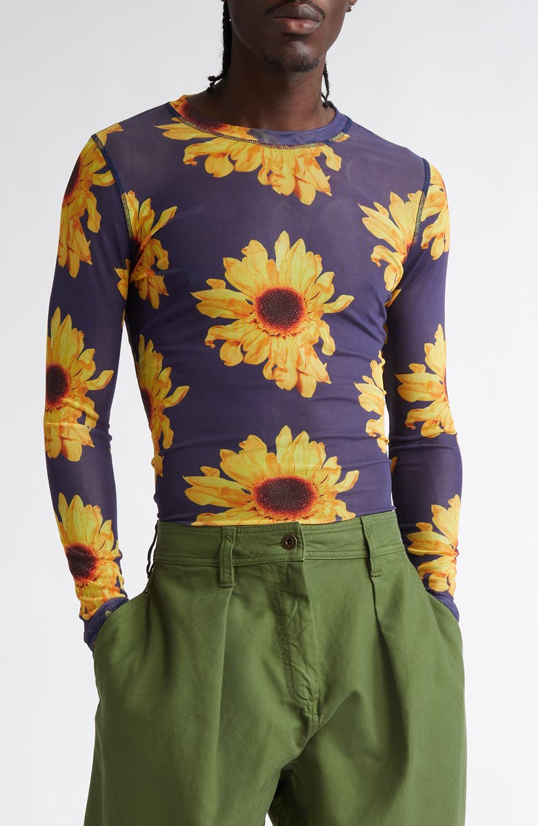 JW Anderson Sunflower Semisheer Mesh T-Shirt, Main, color,