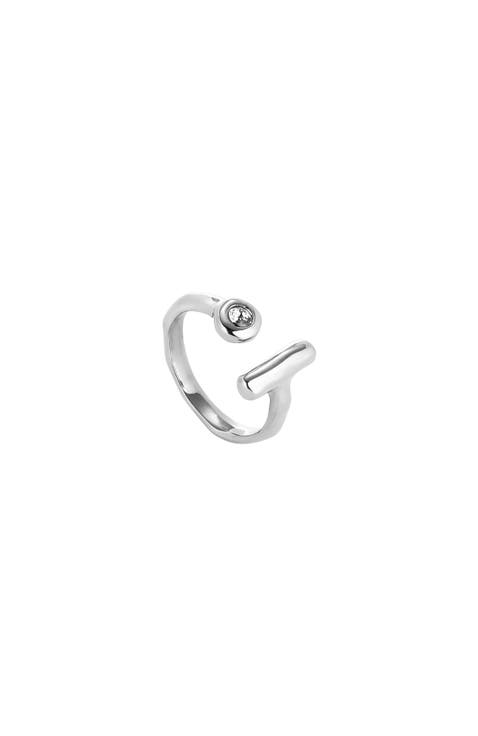 Open Sterling Silver-Plated Ring with White Topaz