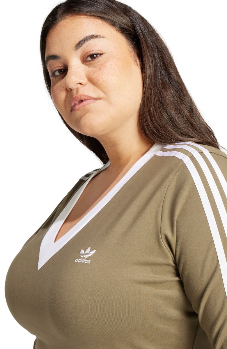 adidas Originals Adicolor 3-Stripes V-Neck Maxi Dress, Alternate, color,