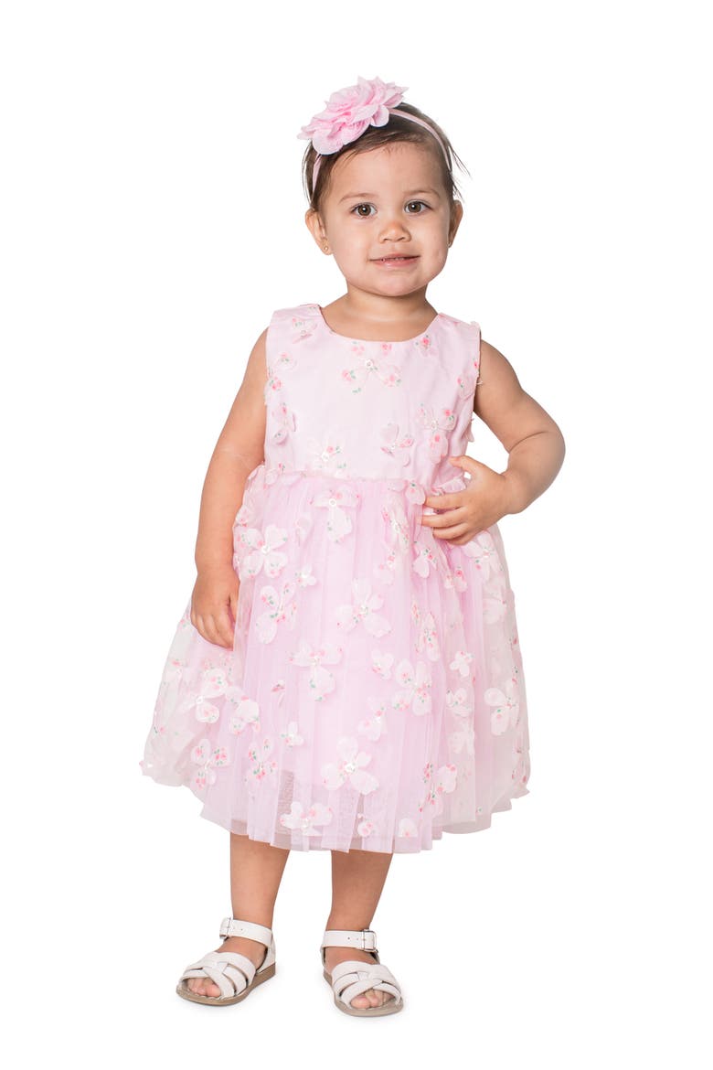 Kids' 3D Butterfly Appliqué Tulle Dress, Main, color, PINK