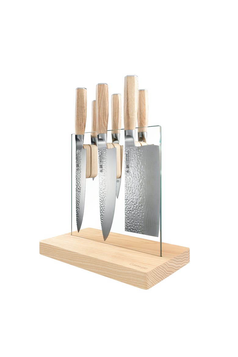 Damashiro EMPEROR® Hikari Ash 7-Piece knife block, Main, color, Silver
