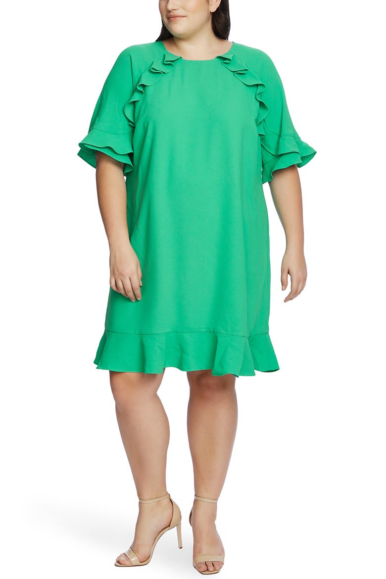 Ruffled Crepe Shift Dress, Main, color, JASMINE GREEN