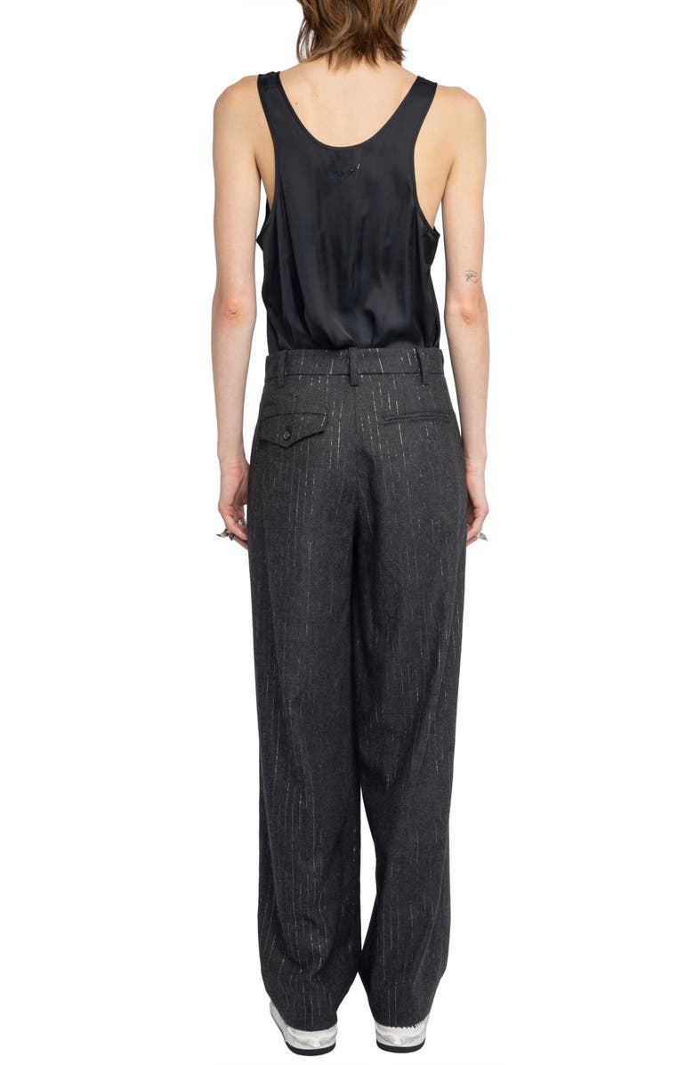 Zadig & Voltaire Puros Flanelle Metallic Pinstripe Pleated Trousers, Alternate, color, Anthracite