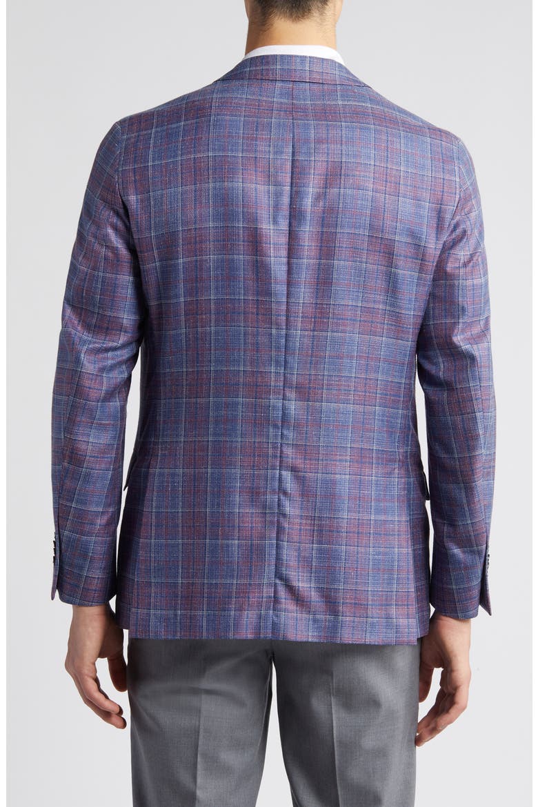 Tailored Fit Plaid Wool, Silk & Linen Blend Sport Coat, Alternate, color, BLUE