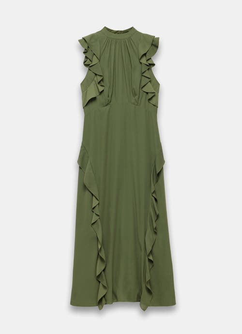 Mint Velvet High Neck Ruffle Maxi Dress In Green