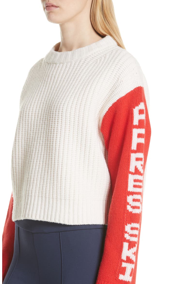 Tory Sport Crop Apres Ski Sweater, Alternate, color, SNOW WHITE