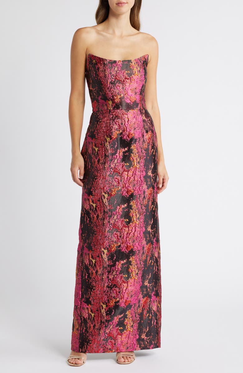 Black Halo Lumina Jacquard Strapless Gown, Main, color, 