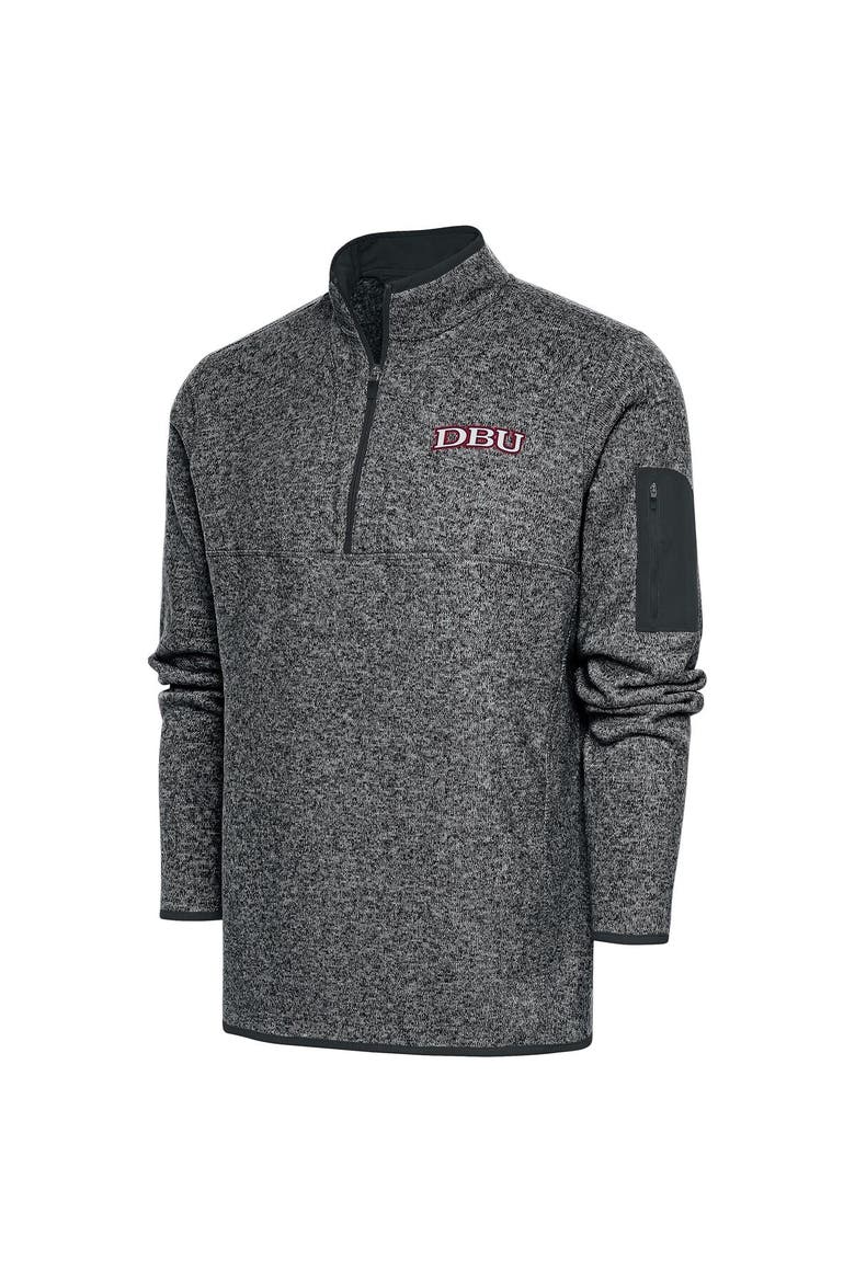 Men's Antigua  Heather Charcoal Dallas Baptist Patriots Fortune Quarter-Zip Pullover Jacket, Main, color, Heather Charcoal
