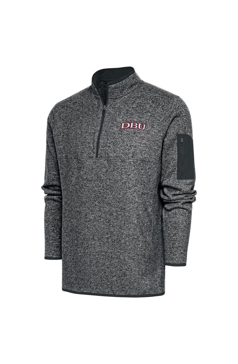 ANTIGUA Men's Antigua  Heather Charcoal Dallas Baptist Patriots Fortune Quarter-Zip Pullover Jacket, Main, color, 