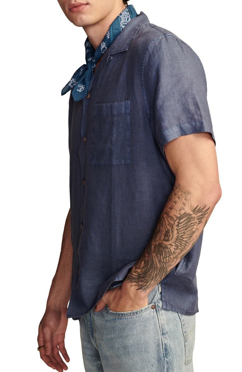 Lucky Brand Solid Linen Camp Shirt, Alternate, color, Dark Denim