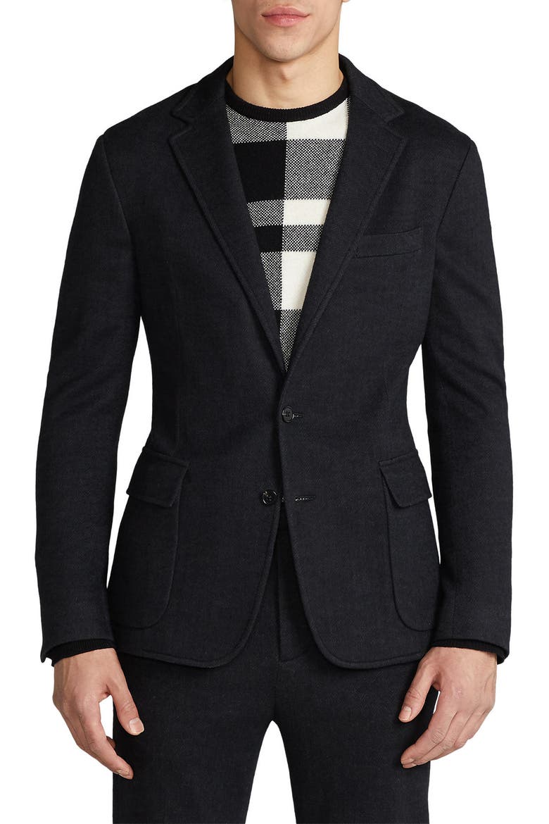 Hadley Herringbone Jersey Sport Coat, Main, color, BLACK