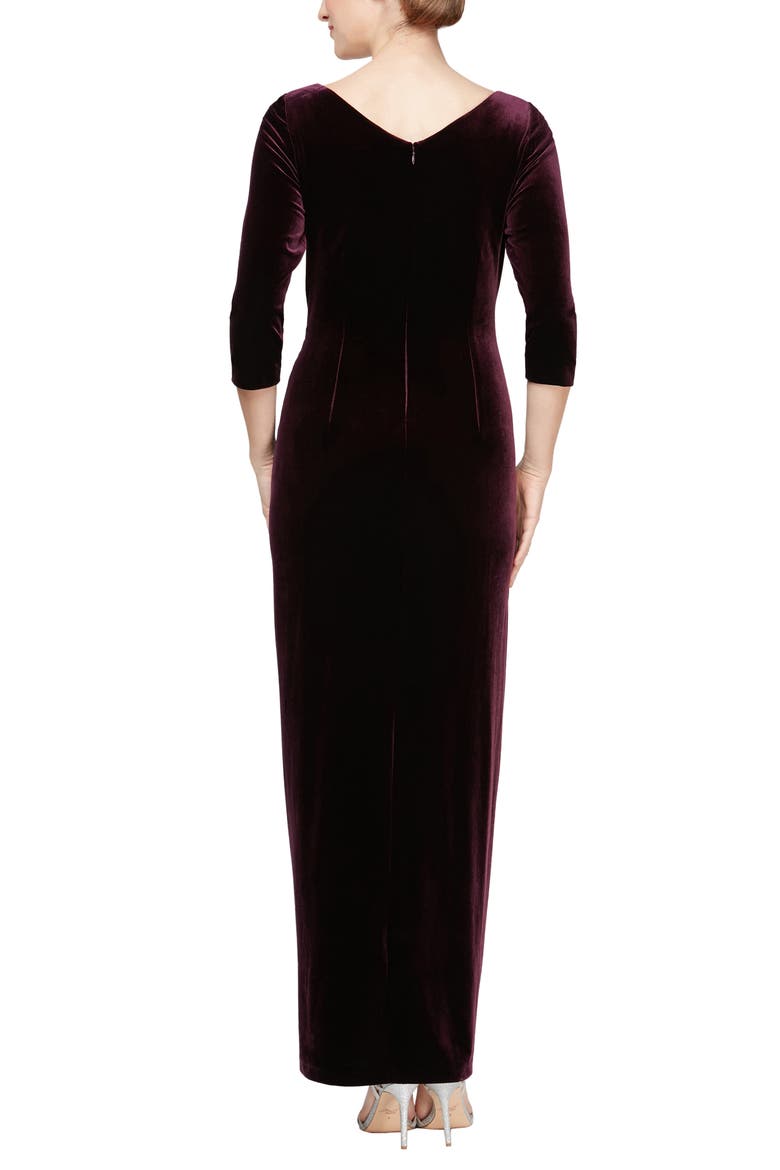 Surplice Neck Velvet Gown, Alternate, color, AUBERGINE