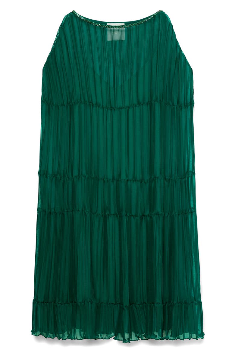 Plissé Sleeveless Tiered Dress, Alternate, color, EMERALD