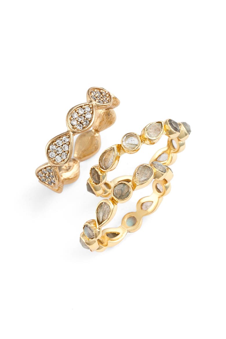 'Etta' Stackable Rings, Main, color, GOLD/ LABRADORITE/ CLEAR