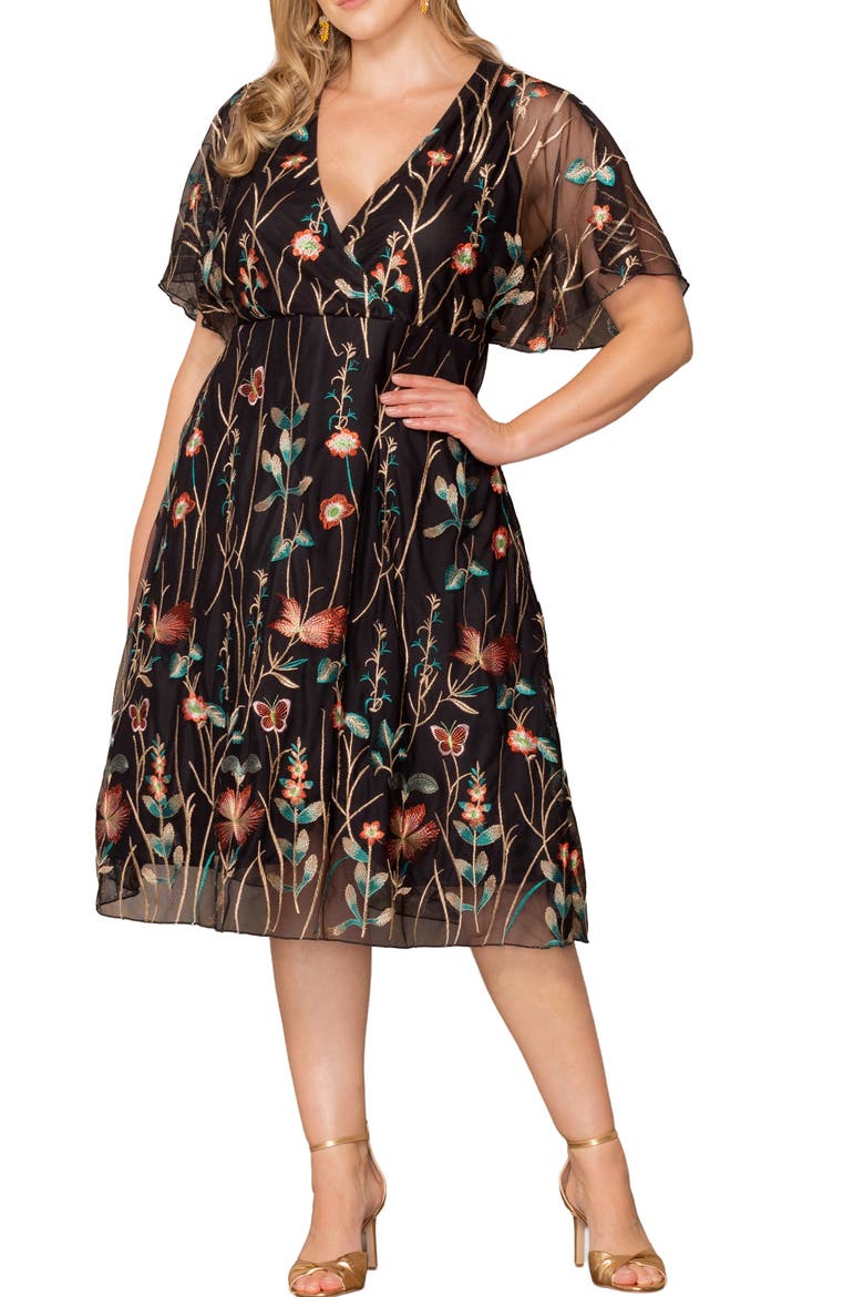 Sonnet Embroidered Midi Dress, Main, color, ONYX
