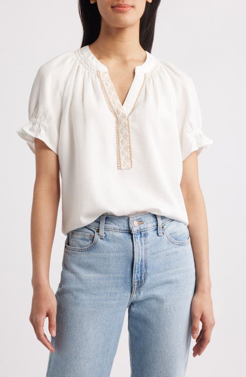Embroidered Peasant Top