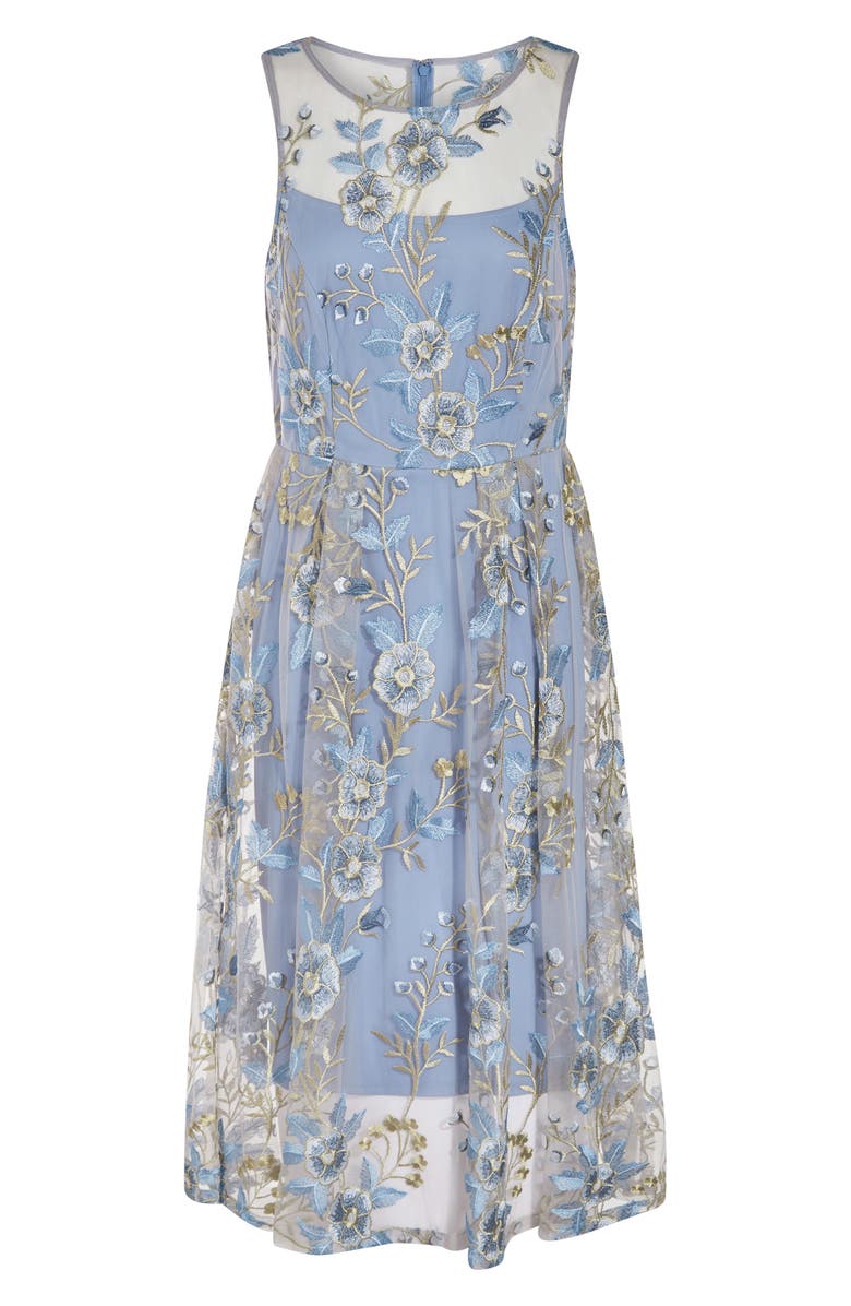 Adrianna Papell Floral Embroidered Midi Fit & Flare Dress, Alternate, color,