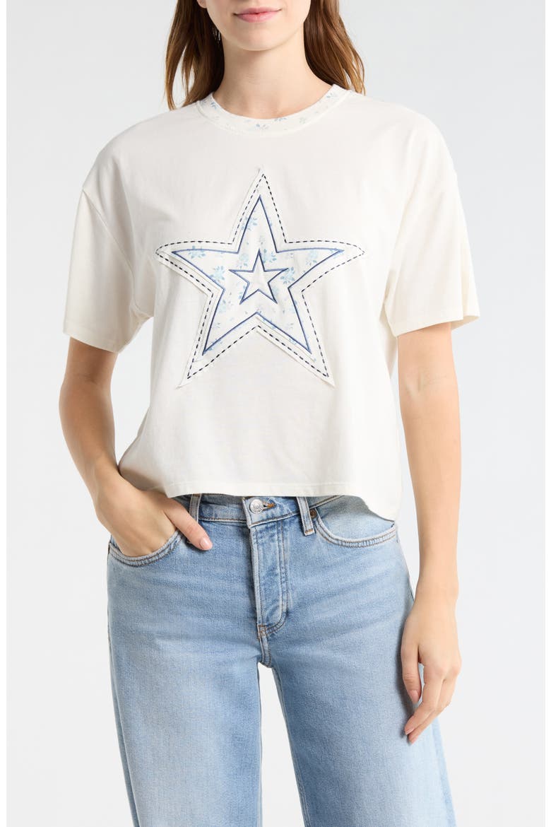 Ditsy Star Applique Tee, Main, color, MARSHMALLOW