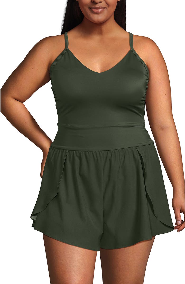 Lands' End Tugless Strappy X-Back Romper Swimsuit, Alternate, color, 