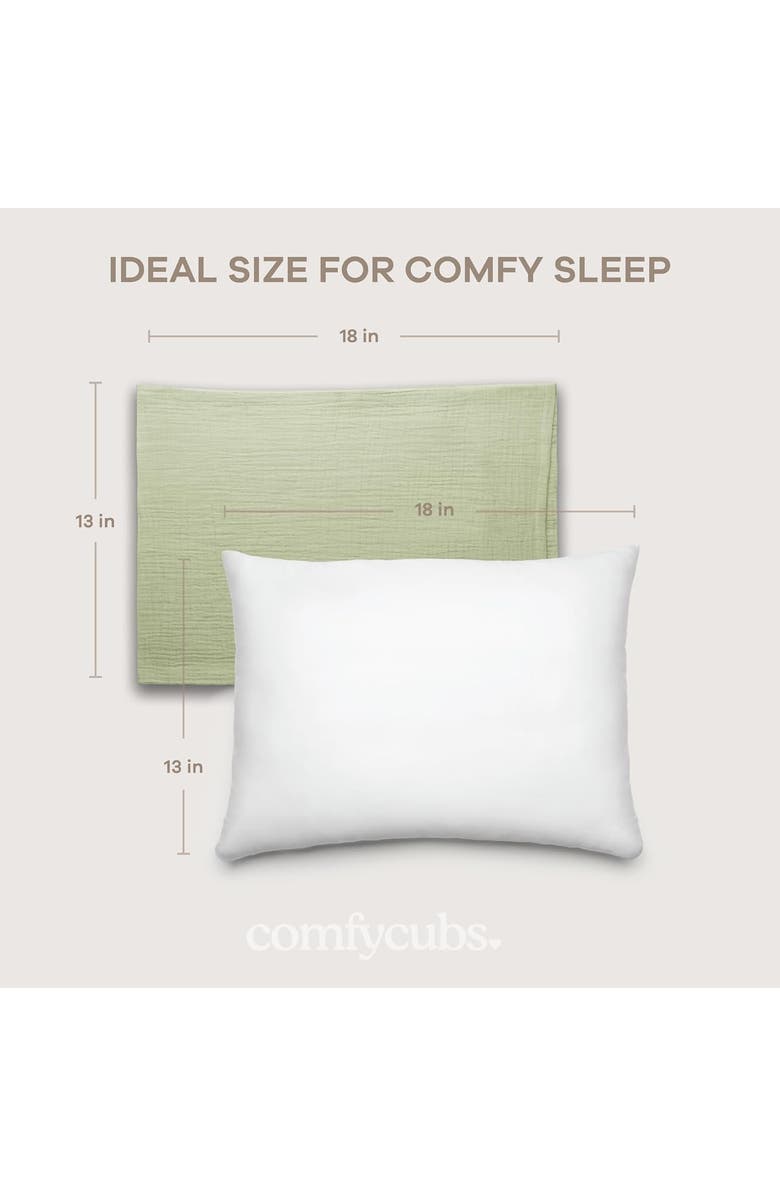 Comfy Cubs Toddler Pillows with Soft Muslin Pillow Case, Pack of 2, Alternate, color, Sage