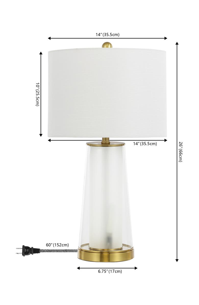 JONATHAN Y Tryon 26" Modern Minimalist Glass/Iron Nightlight LED Table Lamp, Alternate, color, Clear/Brass Gold