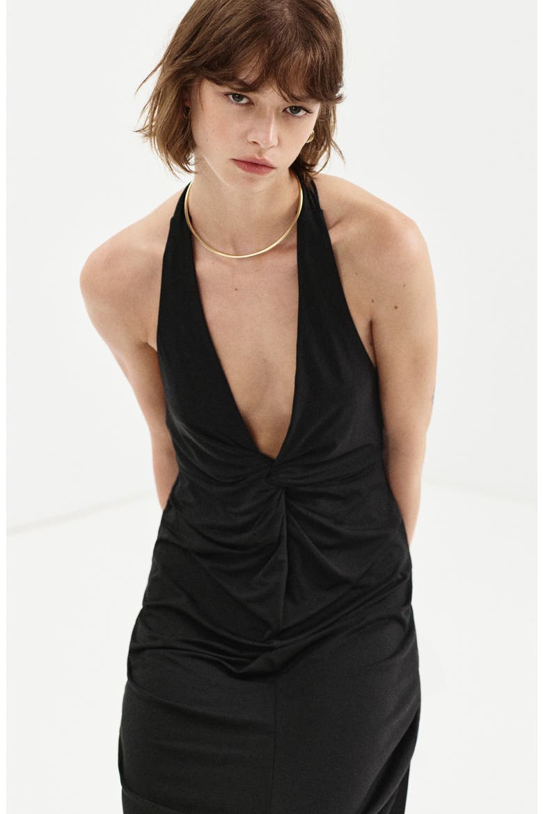 Draped Halter Dress, Alternate, color, BLACK