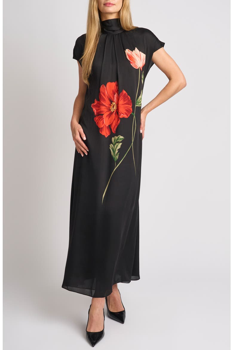 Lucille Floral Sheath Midi Dress, Main, color, RICH BLACK