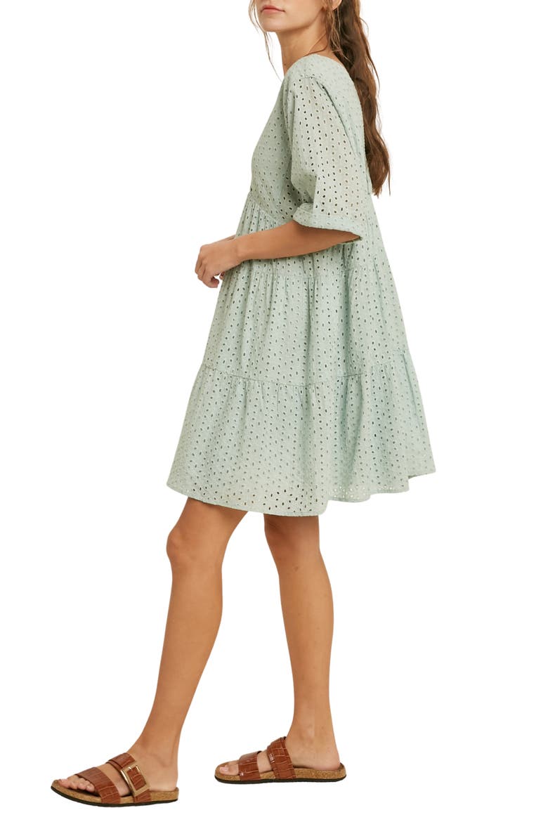 Eyelet Short Sleeve Dress, Alternate, color, AQUA