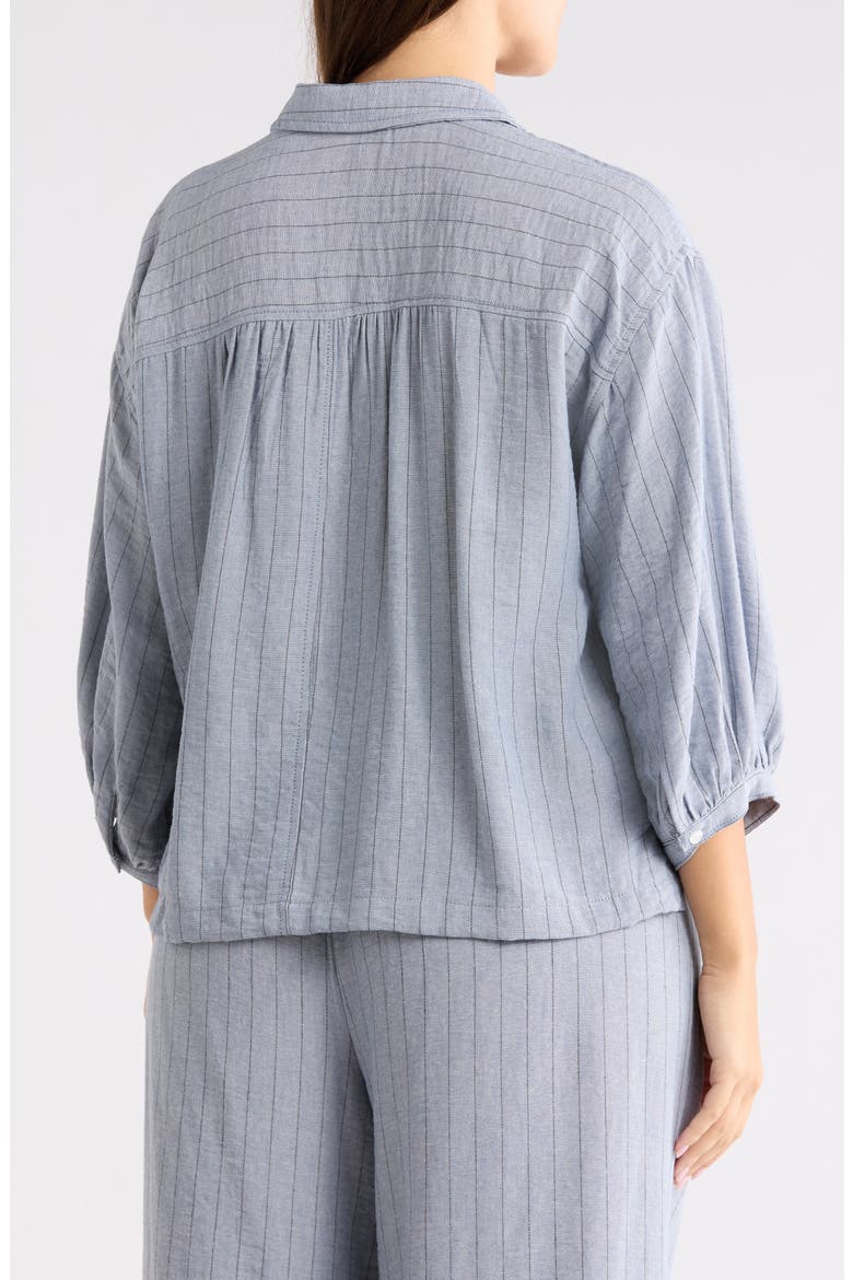 Stripe Balloon Sleeve Popover Shirt, Alternate, color, DENIM/ BLACK STRIPE