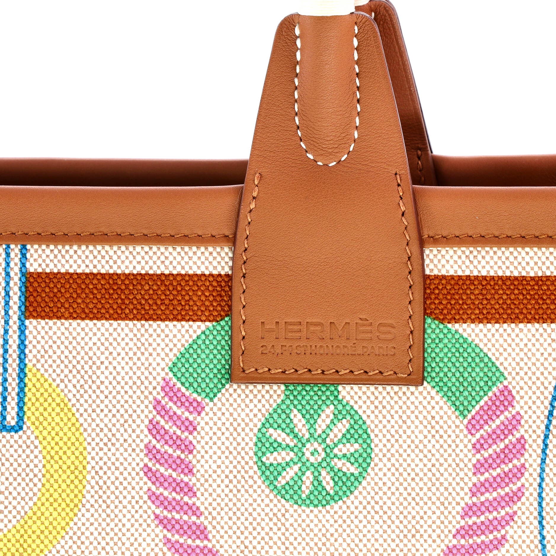 Pre-Owned Hermes Sac Steeple Tote Printed Toile with Leather 25, Alternate, color, Gold