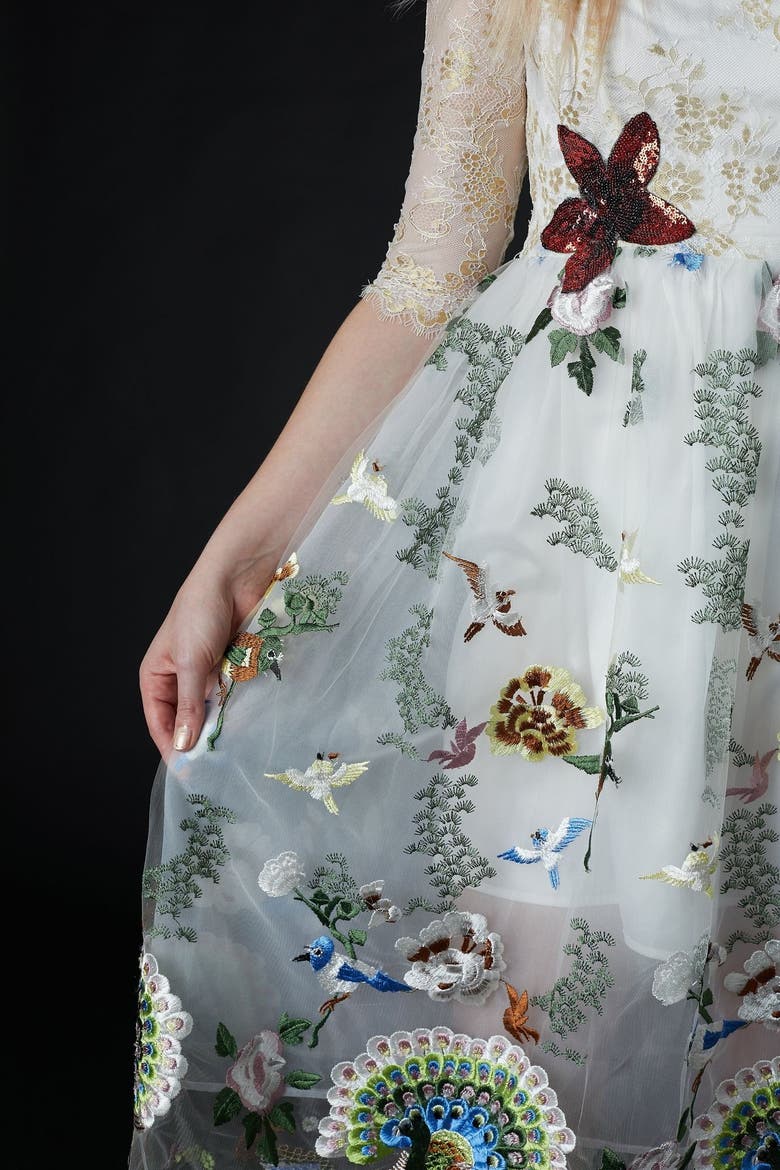 Qiaochu Embroidered Peacock Dress, Alternate, color, White