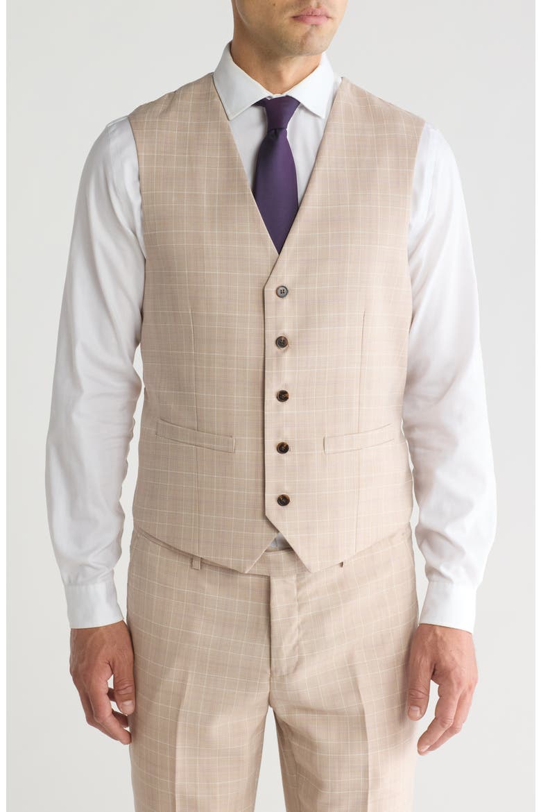 Slim Fit Check Stretch Three Piece Suit, Alternate, color, SAND