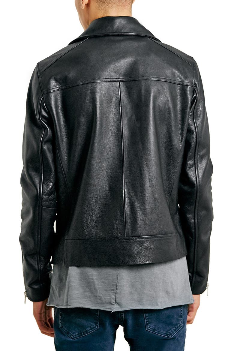Black Leather Biker Jacket, Alternate, color, BLACK