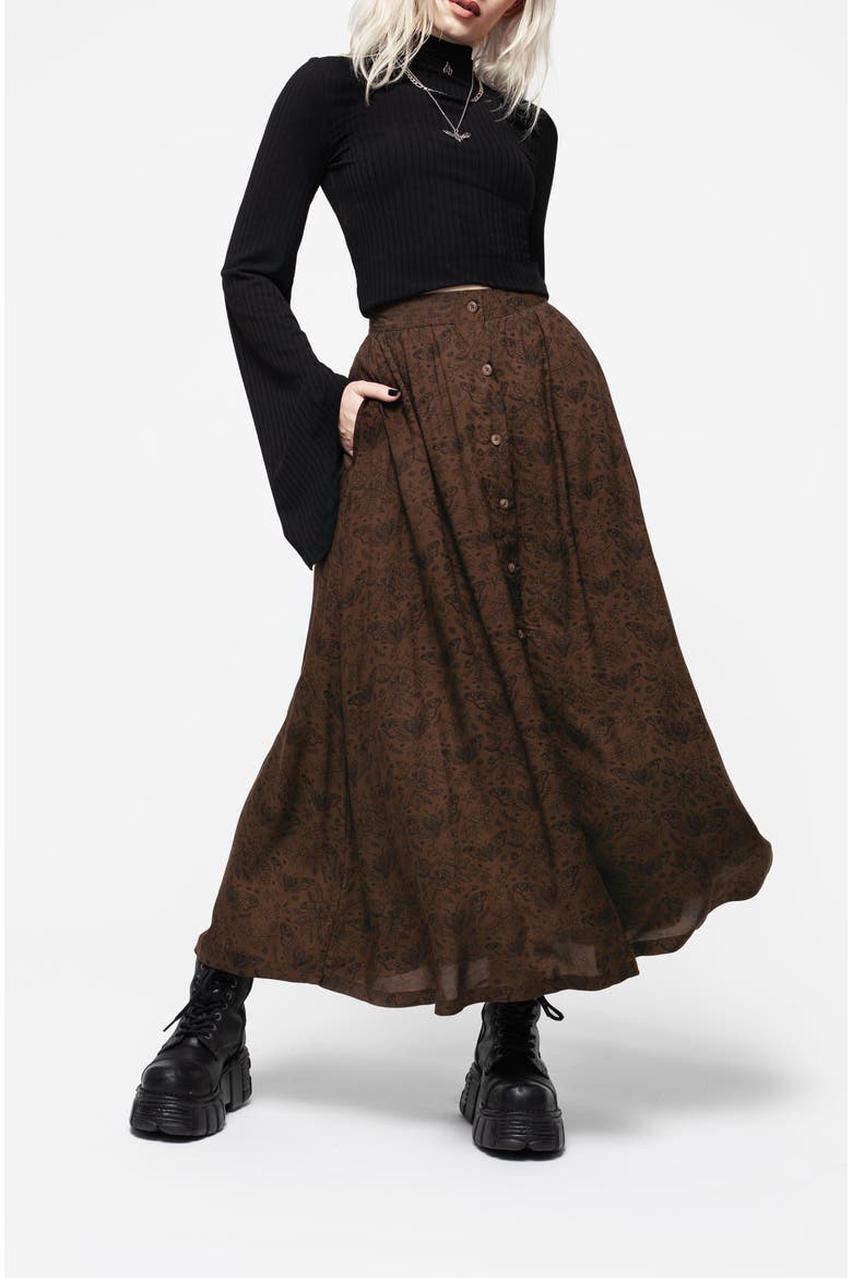 Rosamoth Button Up Midi Skirt, Alternate, color, Brown