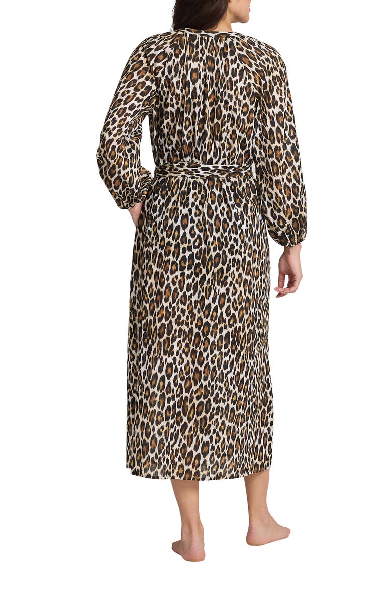 Leopard Long Sleeve Cotton Cover-Up Midi Dress, Alternate, color, BLACK/BROWN
