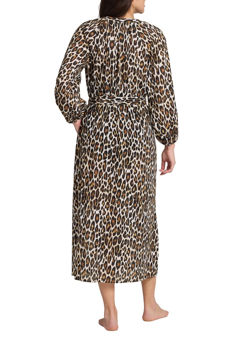 Tommy Bahama Leopard Long Sleeve Cotton Cover-Up Midi Dress, Alternate, color, 