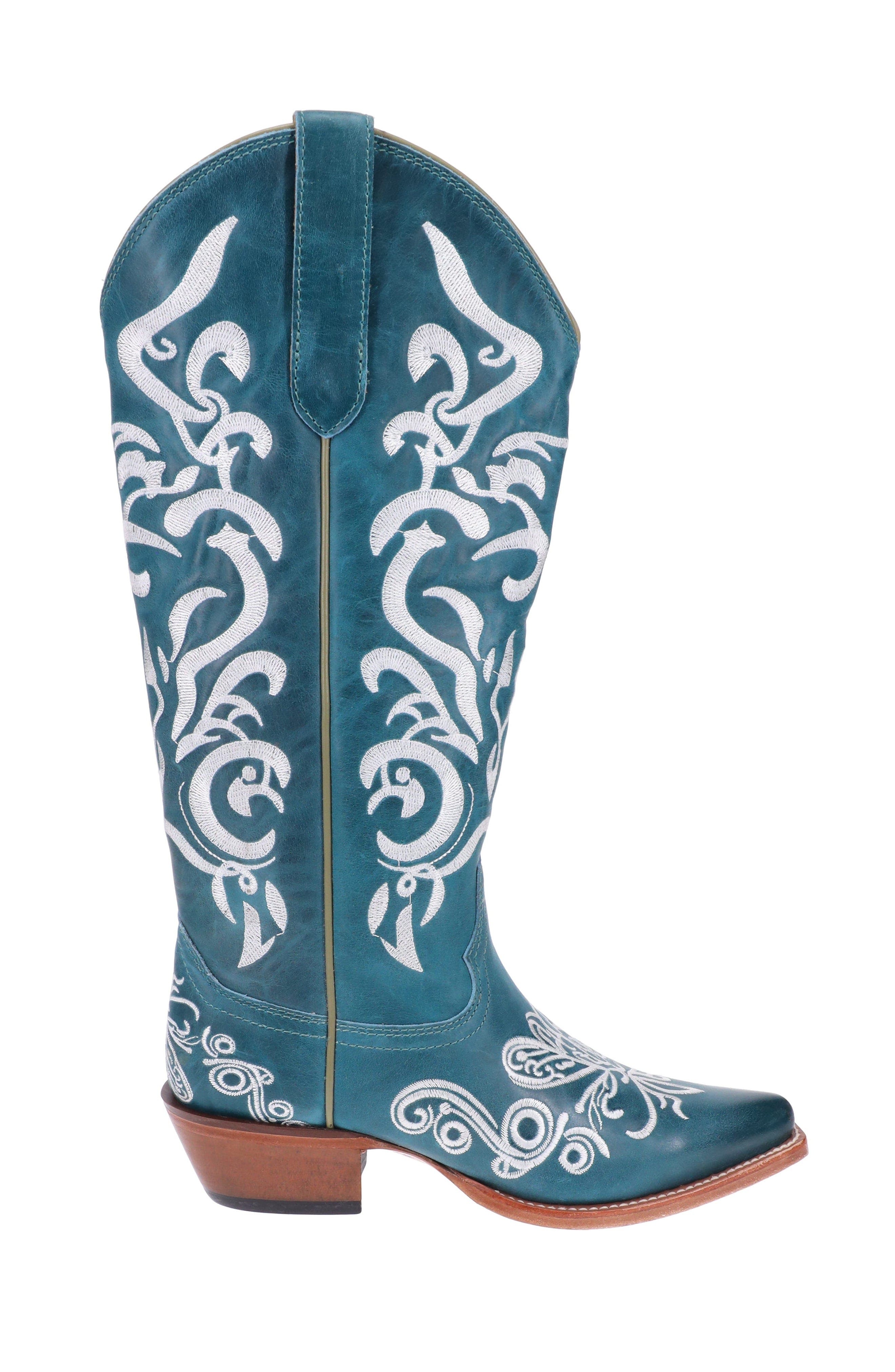 Malibu Beach Women's Premium Western Leather Boots Calypso, Main, color, Blue