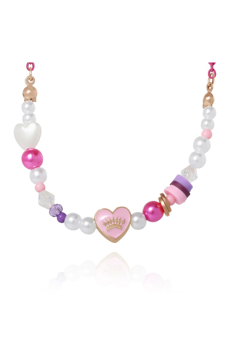 Juicy Couture Kids Pastel Beaded Heart Necklace, Main, color, Gold, Pink