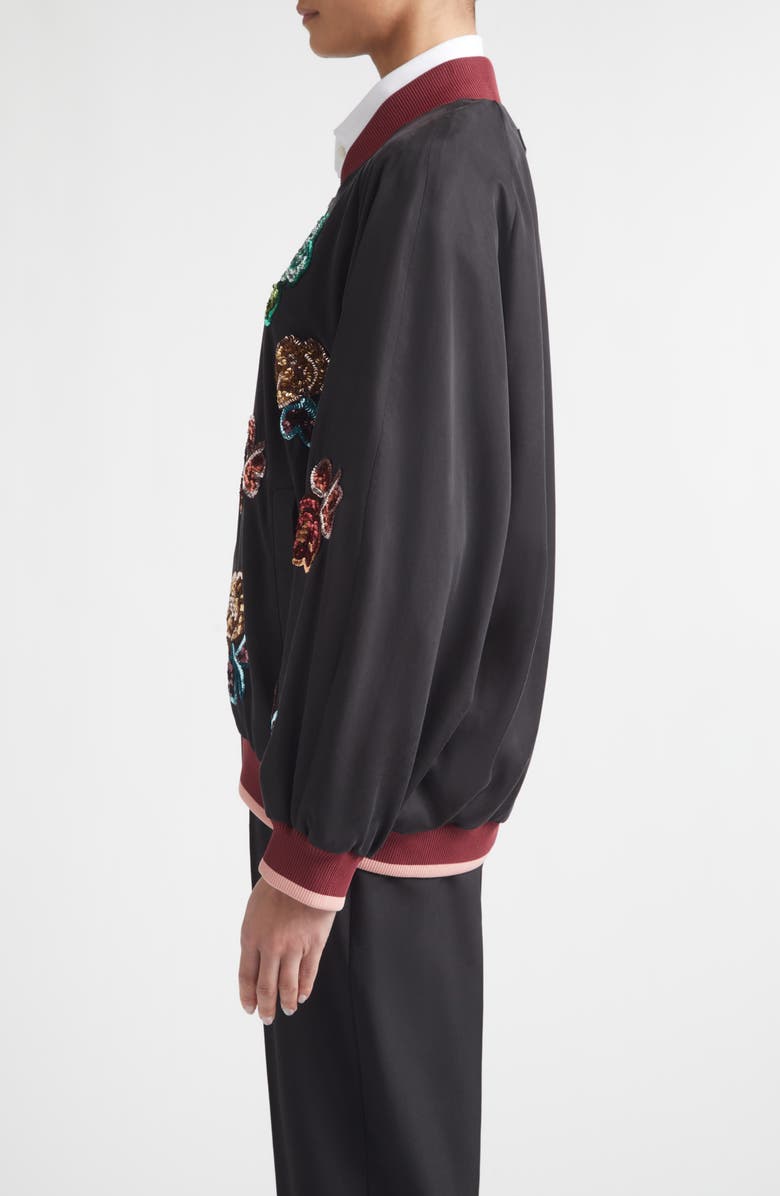 Marni Sequin Flowers Satin Bomber Jacket, Alternate, color, 00N99 Black