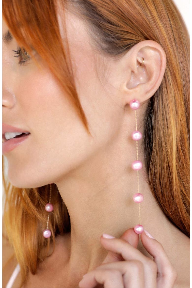 Dripping Freshwater Pearl Linear Drop Earrings, Alternate, color, PINK