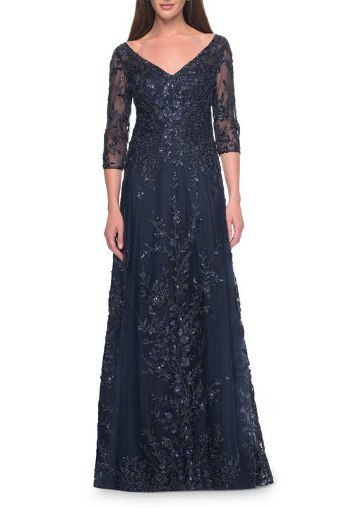 Stunning Evening Gown with Lace Beaded Design