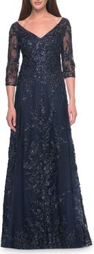 La Femme Stunning Evening Gown with Lace Beaded Design