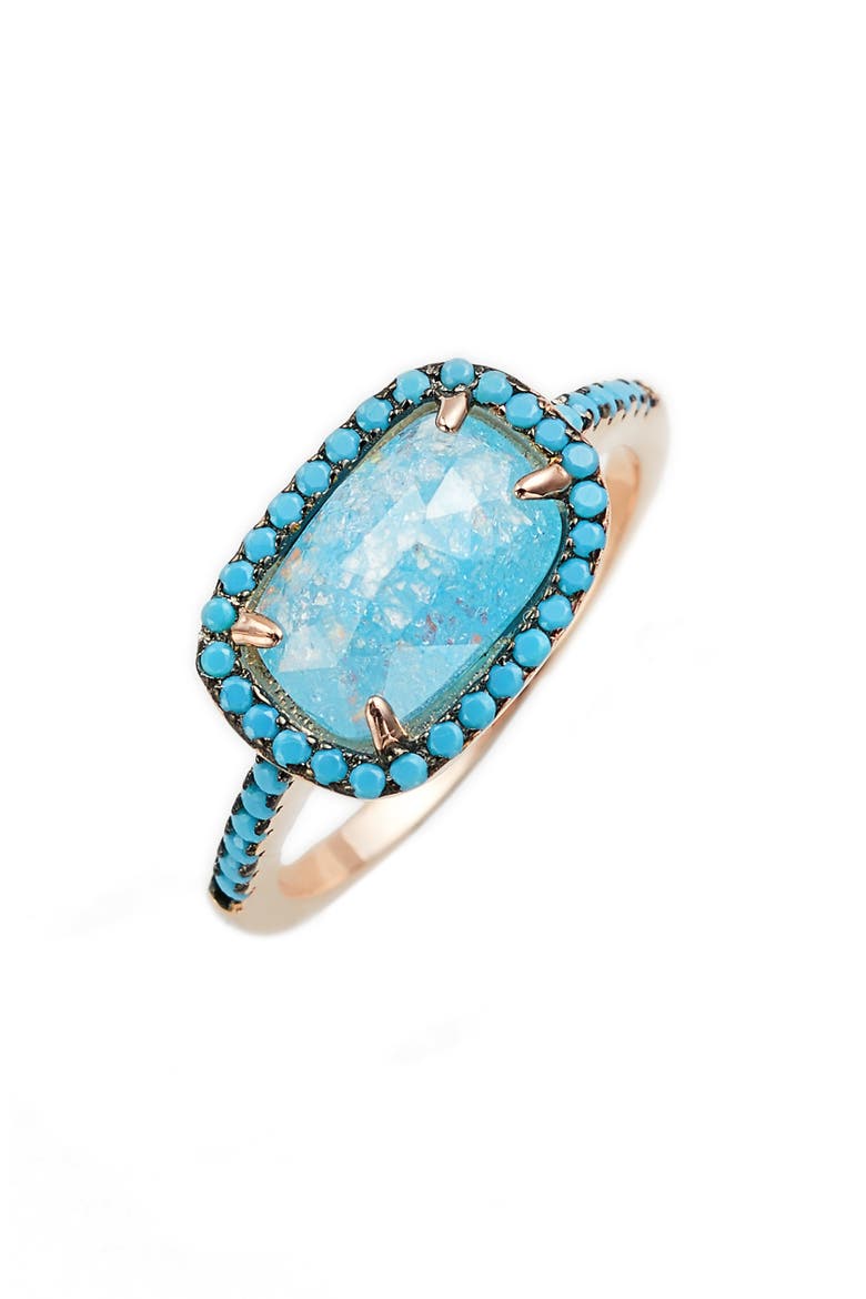 Crystal & Turquoise Ring, Main, color, ROSE GOLD