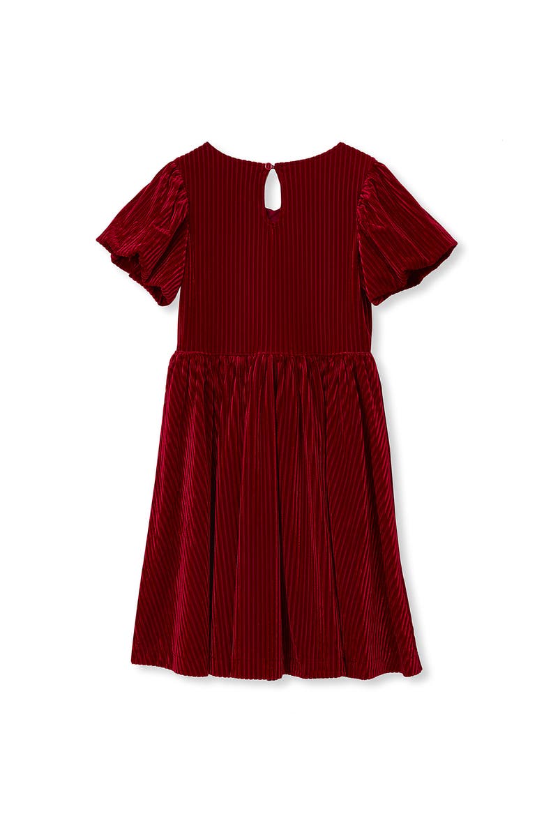 Girls Bubble Sleeve Velour Dress, Alternate, color, Red