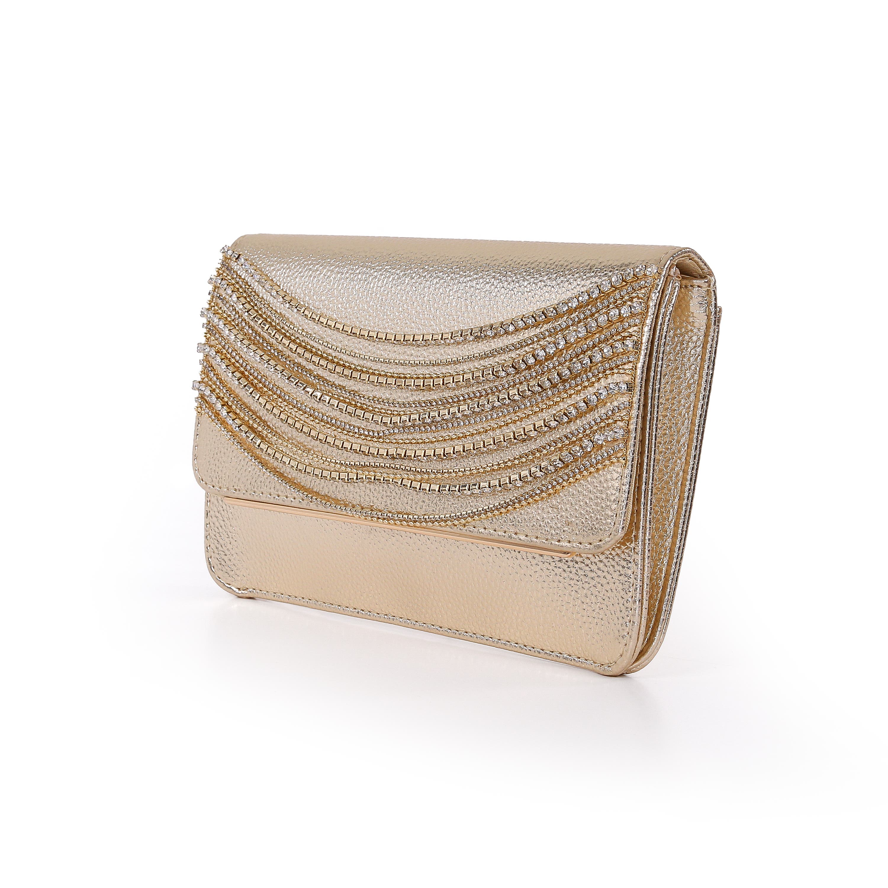 Lux Crystal Necklace Faux Leather Envelope, Alternate, color, Gold