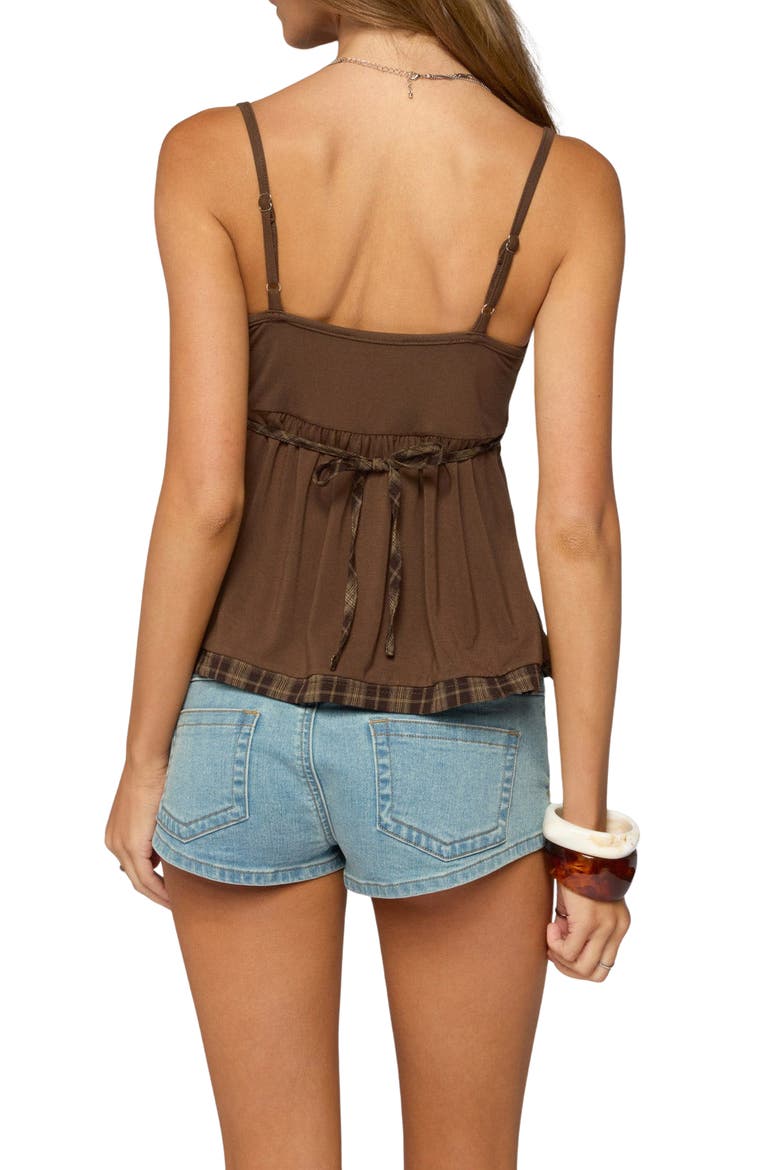 Lissey Plaid Tie Babydoll Top, Alternate, color, BROWN