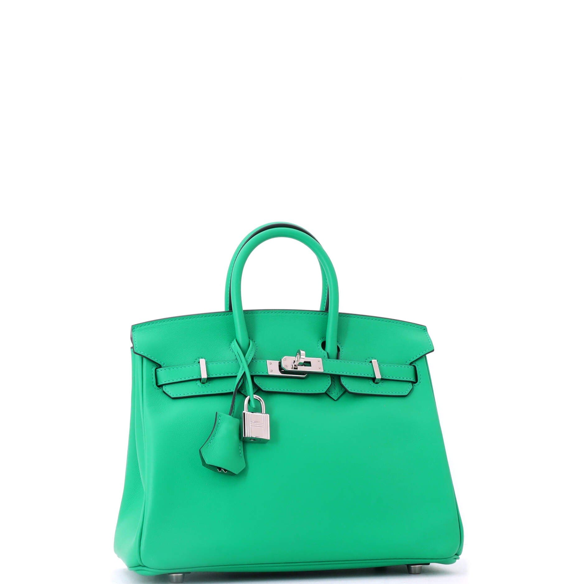 Pre-Owned Hermes Birkin Handbag Green Swift with Palladium Hardware 25, Alternate, color, Menthe