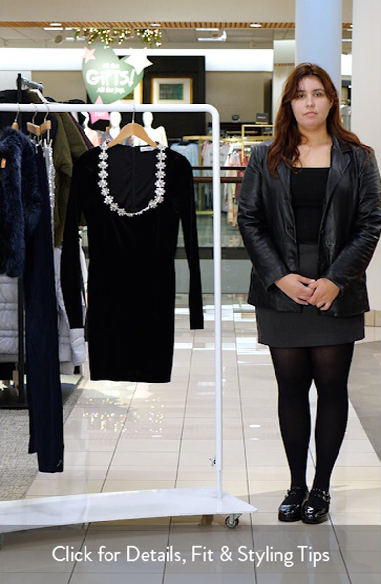 Crystal Embellished Long Sleeve Stretch Velvet Minidress, sales video thumbnail