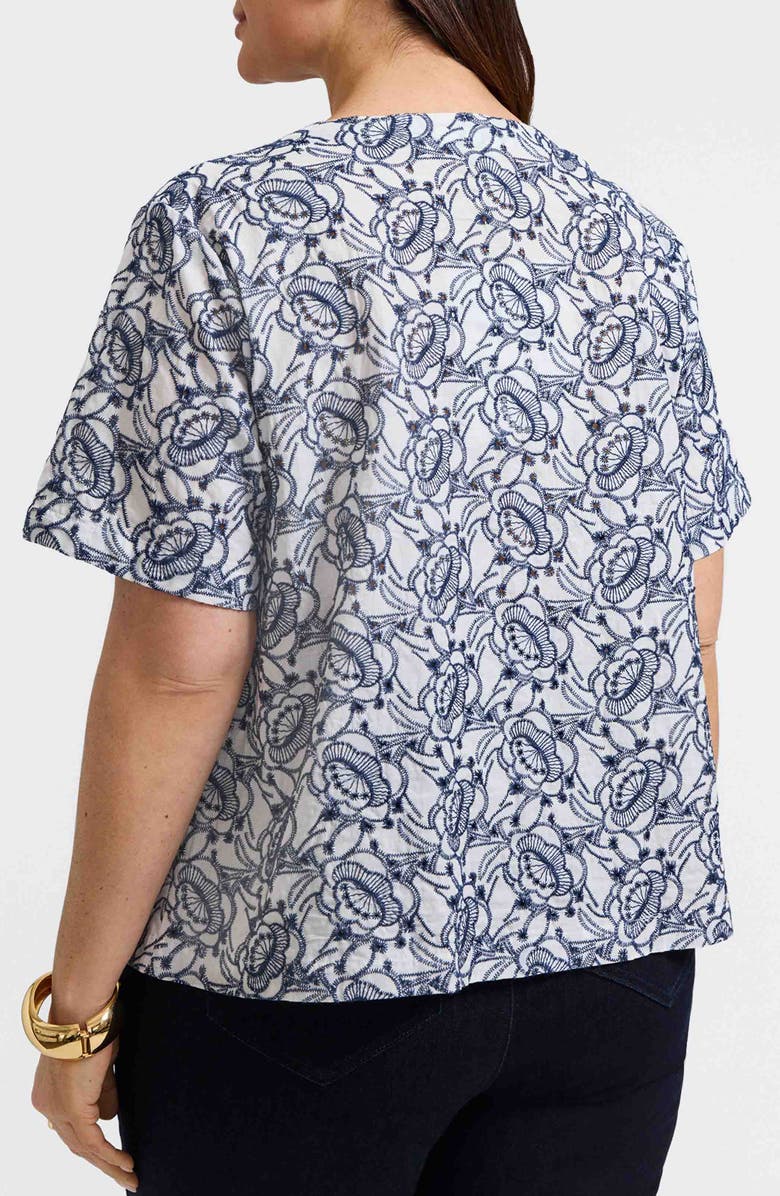 Foxcroft Isabel Floral Embroidered Cotton Button-Up Shirt, Alternate, color, White/ Navy